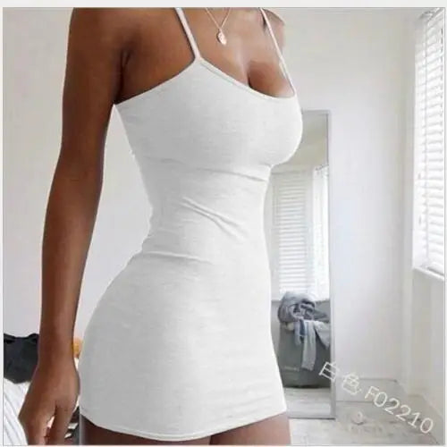 Mini Dress Summer Women Bodycon Dresses Female Camisole Solid Black White Sheath Sundress somè