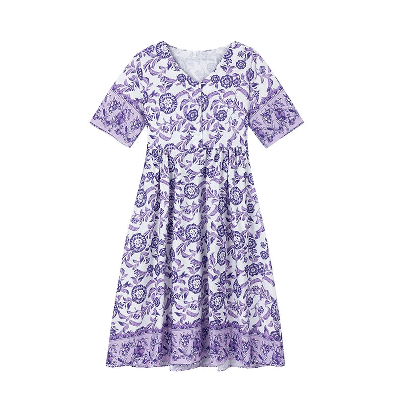 2025 Summer Foreign Trade Temperament Commuter Long-style Floral Tie-dye Large Size Loose-fitting Dress