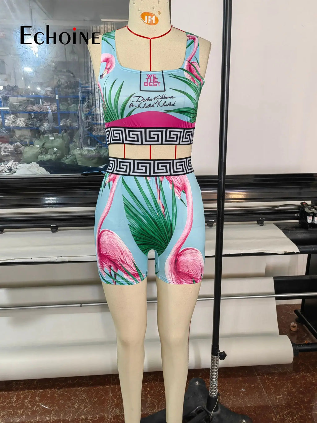 Echoine Women Summer Print Sexy Pullover Vest Top And Shorts Two 2 Piece Set Casual Slim Holiday Commuting Beach Party Outfits somè