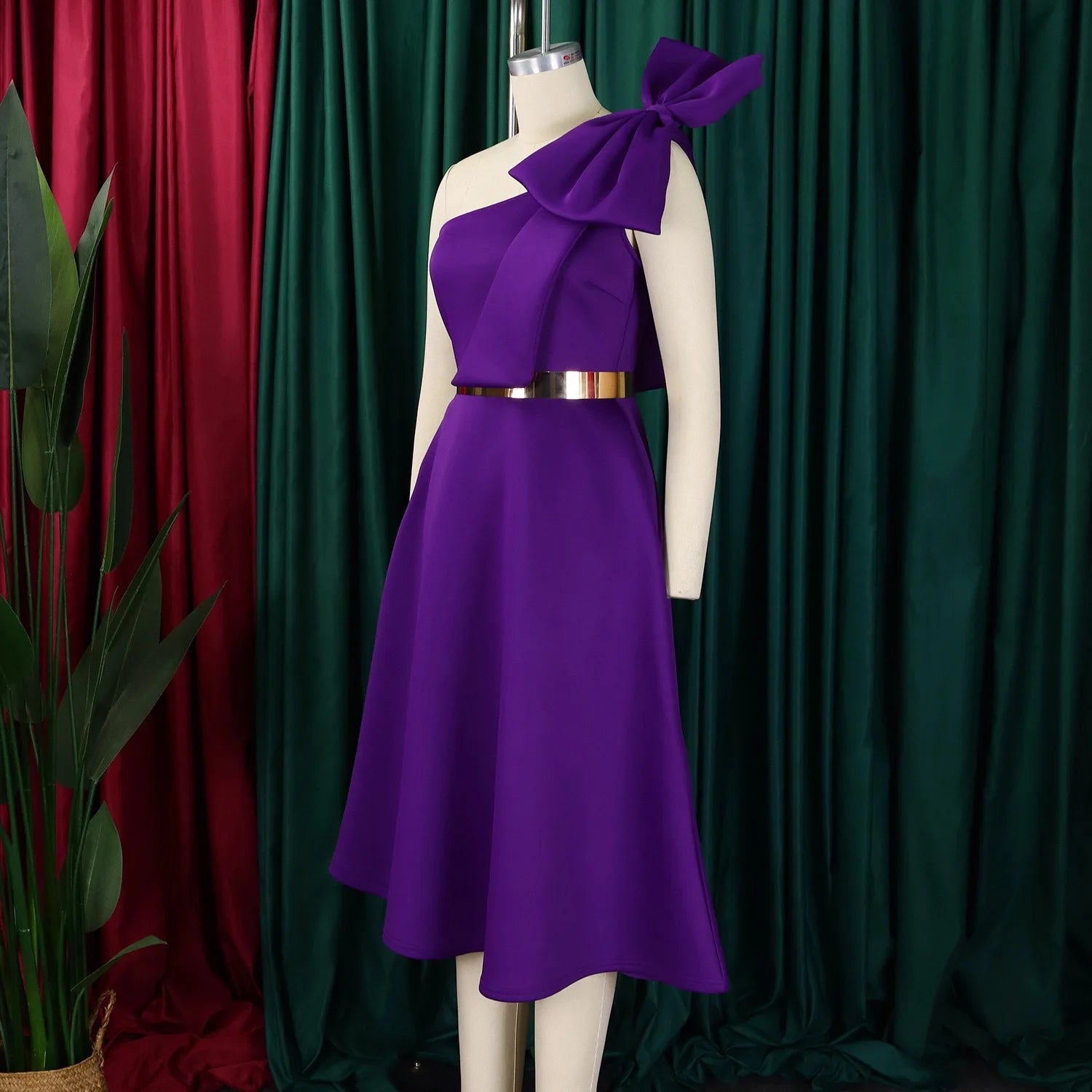 Dresses for Women One Shoulder Bow Decorate High Waisted Pleated Mid Calf Luxury Birthday Party Dinner Vestidos Mujer Dress klt