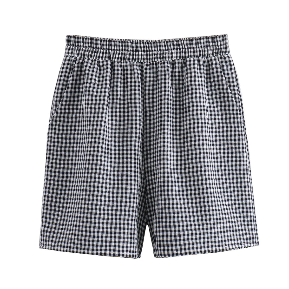 Casual Women Bow Plaid Short Shirt Shorts Suit Female Lace Up Short Sleeve Shirt Top Elastic Waist Loose Shorts Sets somè