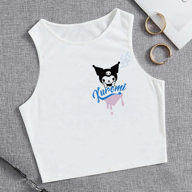 Y2K Vest Crop Top Kuromi T Shirt Cropped Sanrio Kuromi Women Manga T-shirt somè