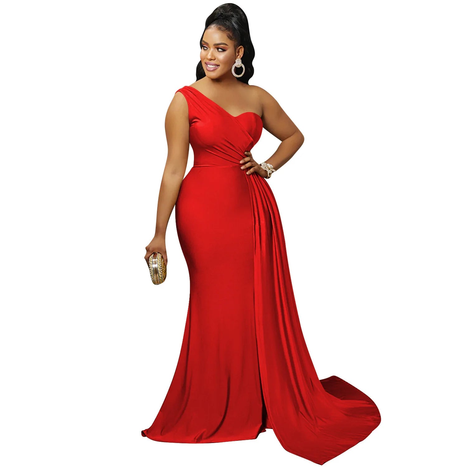 Dresses For Women One Shoulder Sleeveless Robes  New Fashion Solid Slim Draped African Maxi Dress Vestidos klt