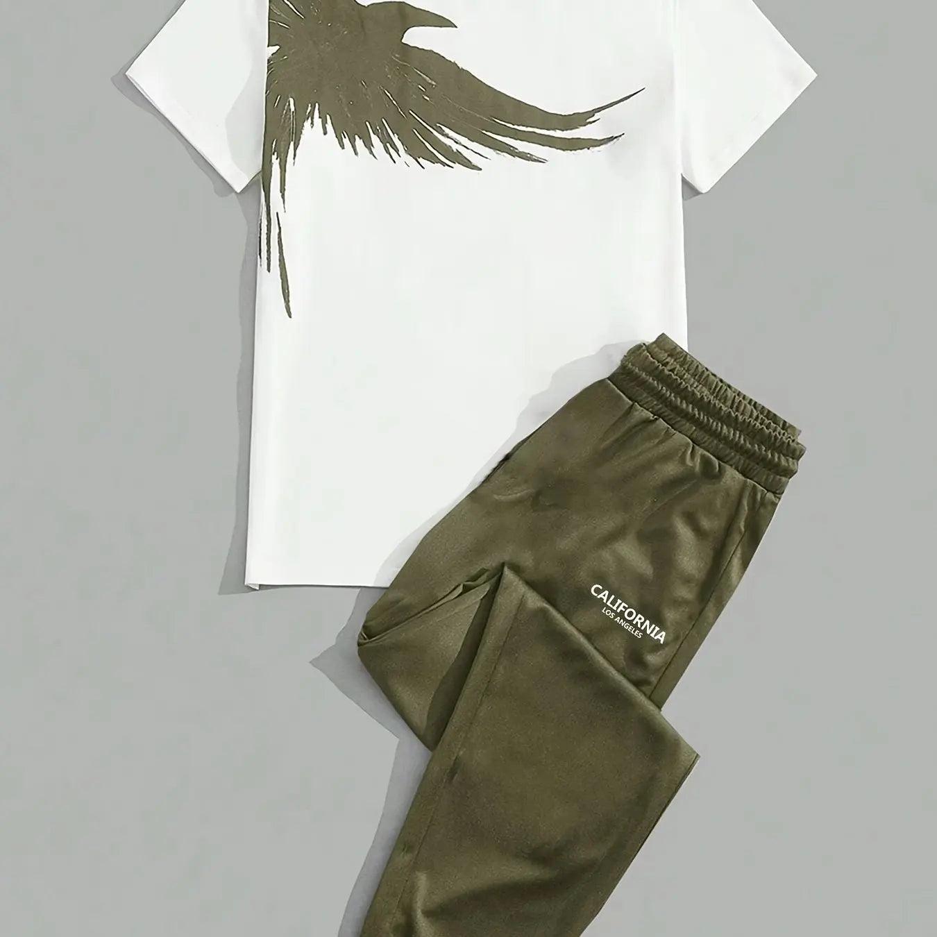 202& Simple Casual Men's T-shirt Short-sleeved Suit And Pants Fashion Eagle Print Pattern Sports And Leisure Two-piece Set