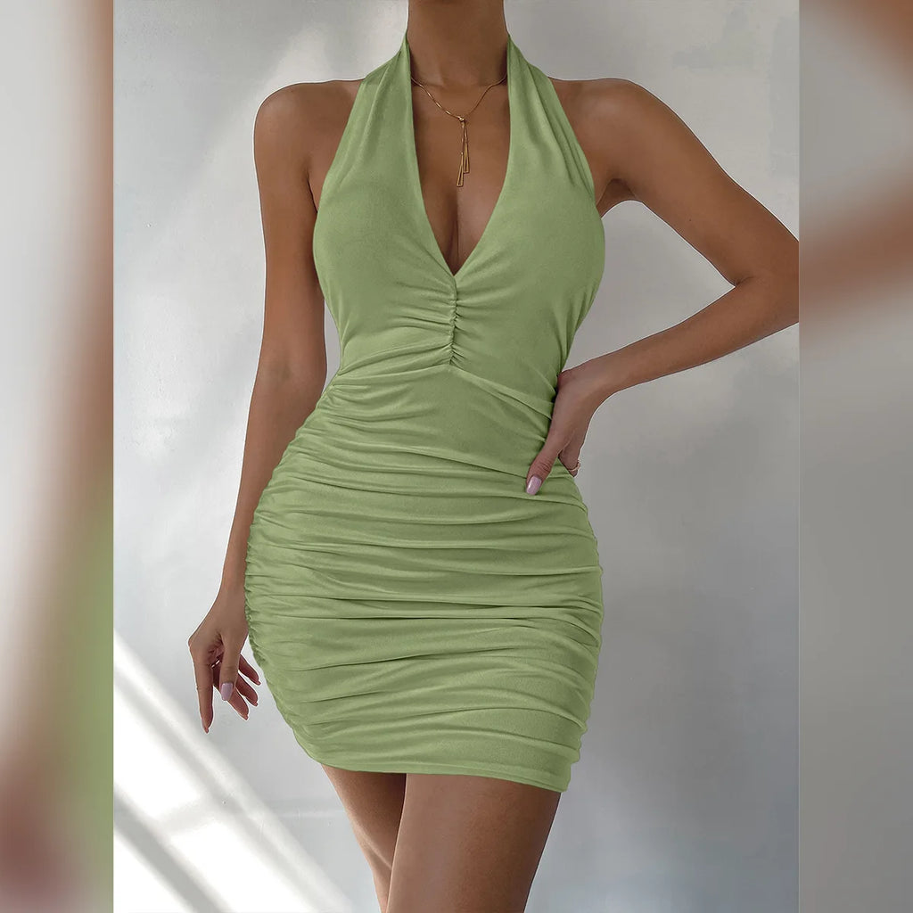 Sexy Deep V Evening Party Sleeveless Backlss Dress 2024 Summer Short White Halter  Dresses Women Tight Club Mini Dress Clubwear somè