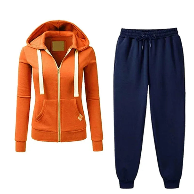 2024 Autumn/Winter Women's Korean Solid Color Zipper Hoodie Set Fashion Sportswear Top Drawstring Pocket Loose Casual Wear deriluja