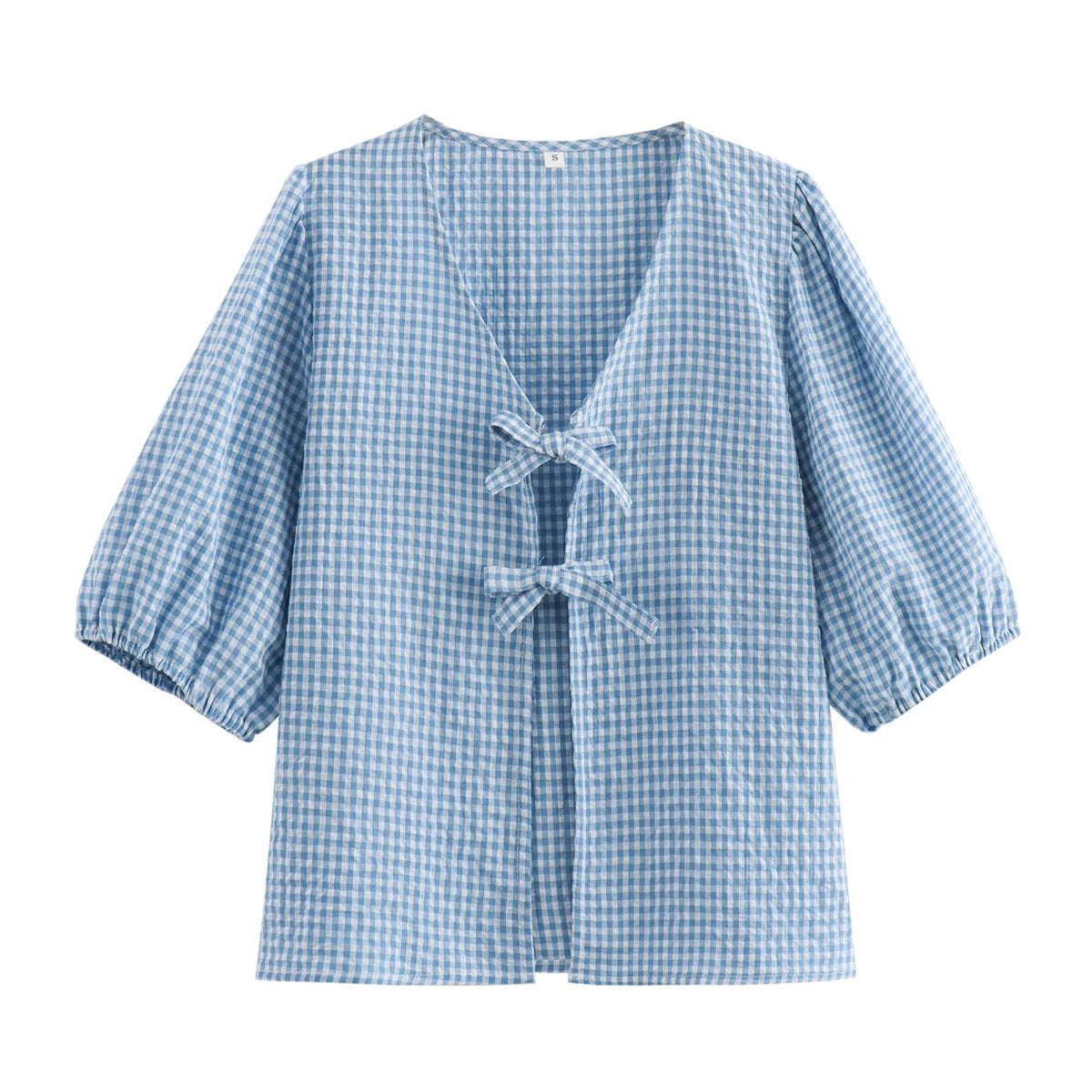 Casual Women Bow Plaid Short Shirt Shorts Suit Female Lace Up Short Sleeve Shirt Top Elastic Waist Loose Shorts Sets somè
