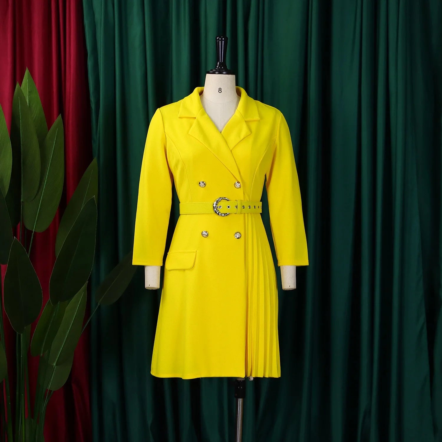 Elegant Blazer Dresses for Woman Notched Collar Full Sleeve Double Breasted Fashion Ladies Autumn Fall Daily Wear Pleated Dress klt