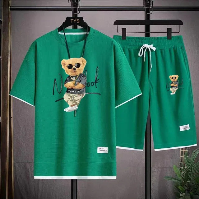 2025 Summer men's sportswear set Japanese fashion Harajuku Sportswear men's casual short-sleeved T-shirt + shorts 2-piece set somè