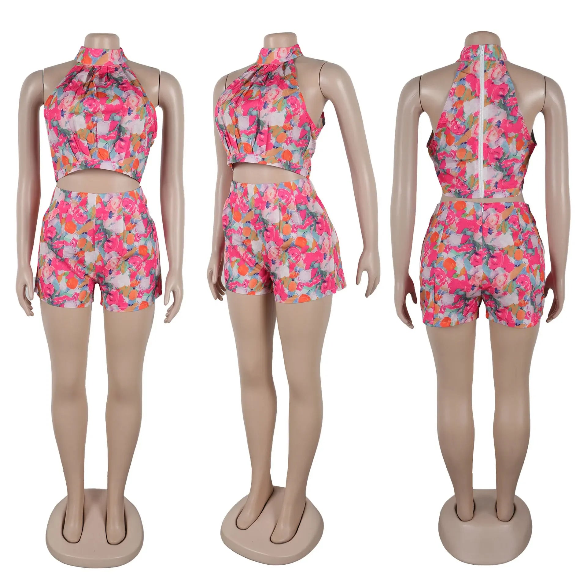 Women's Set floral print Sleeveless Top + Shorts Suit Summer Street Sexy Party Two 2 Piece Set Outfit Tracksuits somè