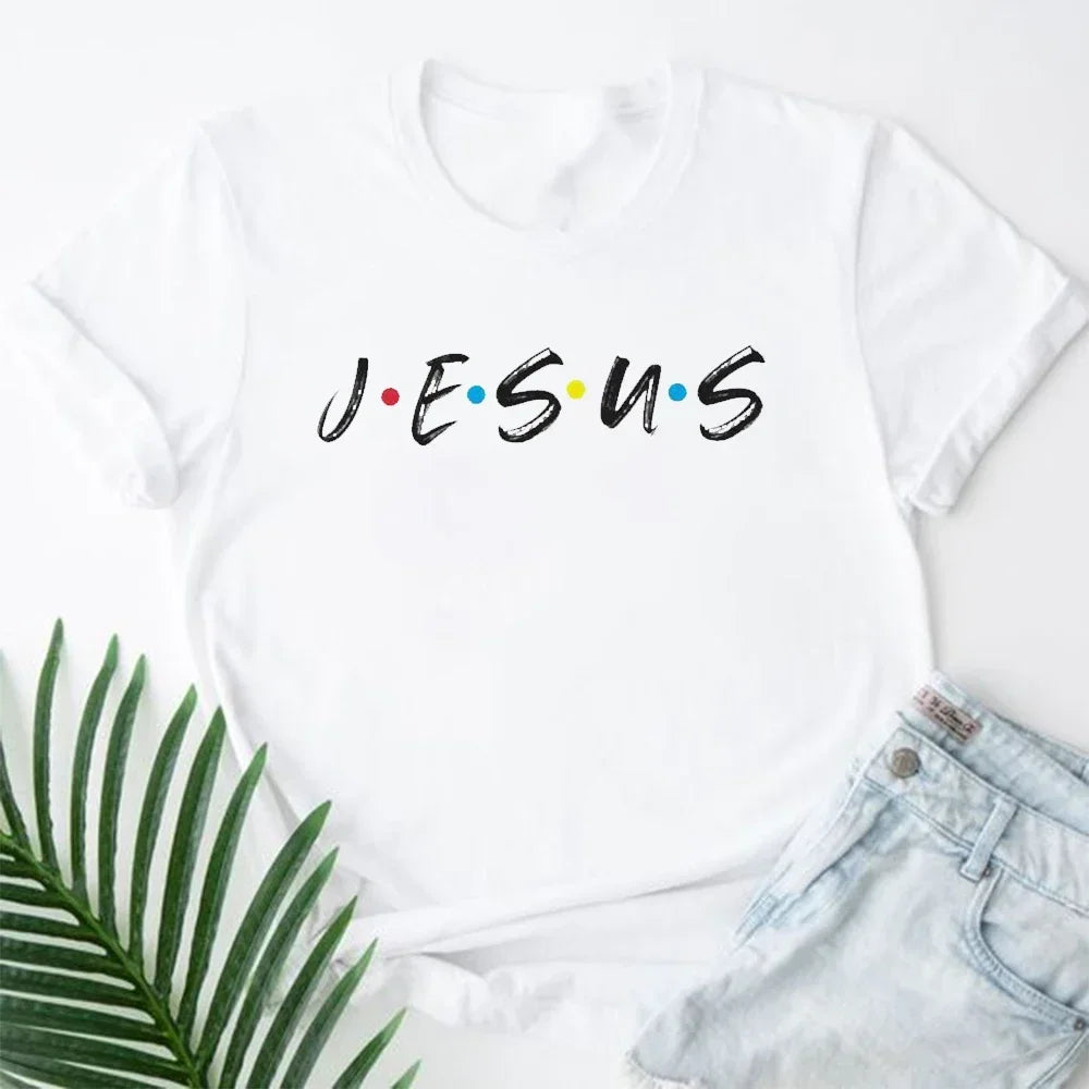 202& Jesus Is King Letter Print Women T-shirt Christian Faith Hope Love Harajuku T Shirts Religion O-neck Tops Tees Streetwears