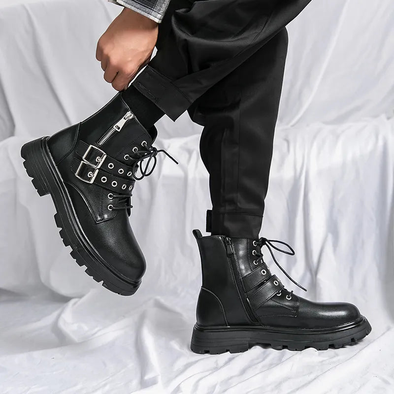 NEW Luxury Brand Black Men's Chelsea Boots Gothic Biker Boots Men's Casual Leather Outdoor Boots Ankle Boots for Men kodez
