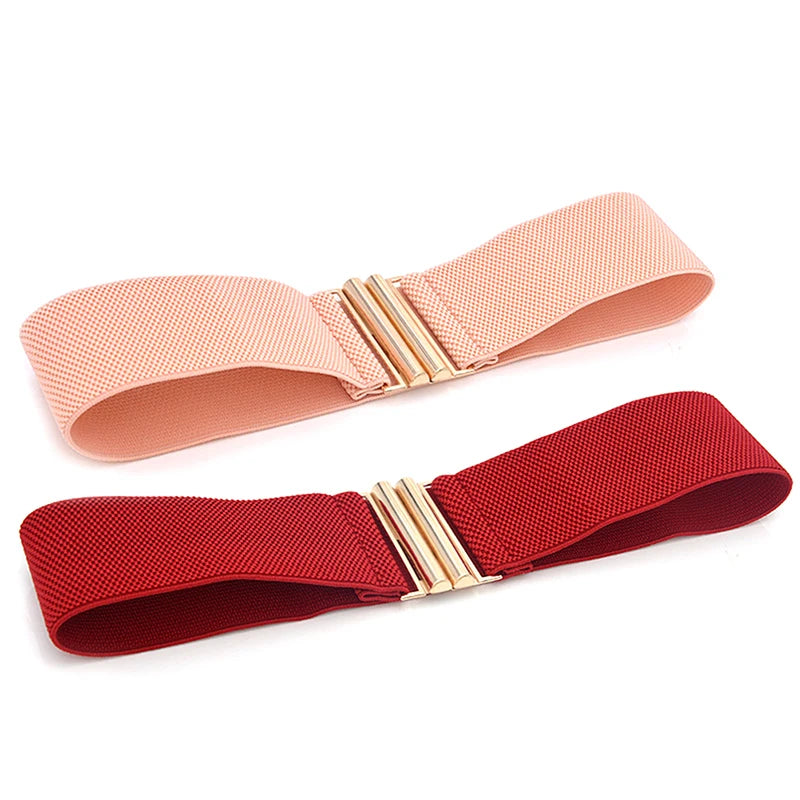 60*6CM Wide Elastic Belt Solid Color Corset Belt Metal Buckle Lady Stretch Cinch Waistband Women Waist Belt sentiwon