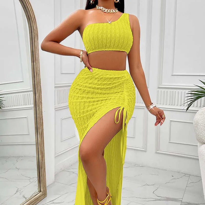 Women 2 Pieces New Fashion Sexy Two-piece Dress Women 2 Piece Set Outfit Party Crop Tops And Split Skirt somè