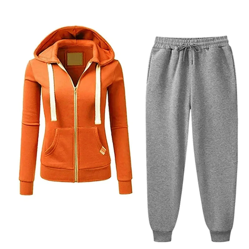 2024 Autumn/Winter Women's Korean Solid Color Zipper Hoodie Set Fashion Sportswear Top Drawstring Pocket Loose Casual Wear deriluja