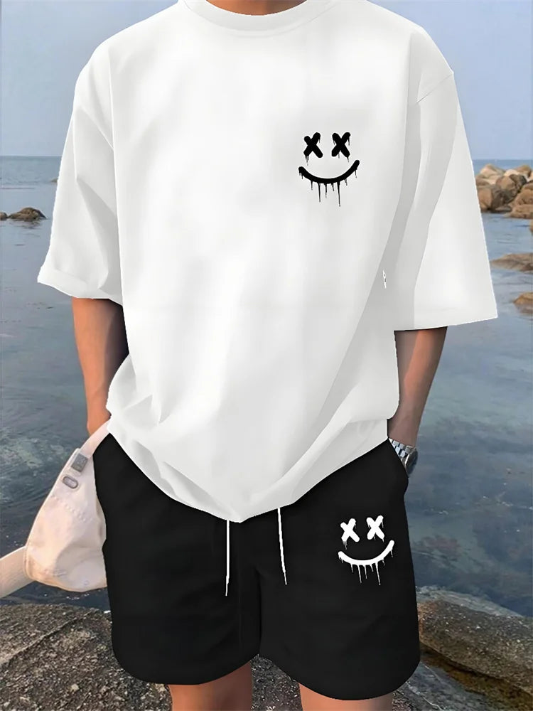 2 Piece Summer Casual Everyday Men's Short Sleeve Shorts Set Hawaiian Print Men's T-shirt Outdoor Sports Men's Beach Shorts 202&