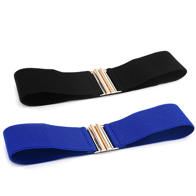 60*6CM Wide Elastic Belt Solid Color Corset Belt Metal Buckle Lady Stretch Cinch Waistband Women Waist Belt sentiwon