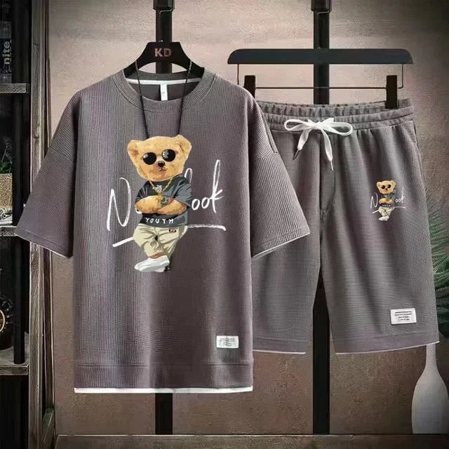 2025 Summer men's sportswear set Japanese fashion Harajuku Sportswear men's casual short-sleeved T-shirt + shorts 2-piece set somè