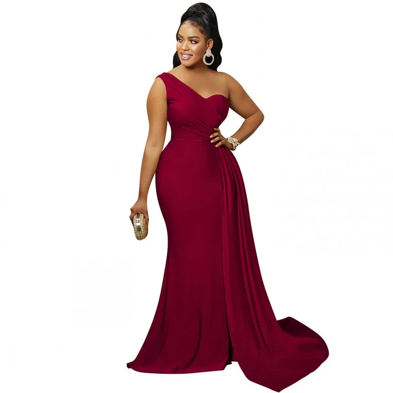 Dresses For Women One Shoulder Sleeveless Robes  New Fashion Solid Slim Draped African Maxi Dress Vestidos klt