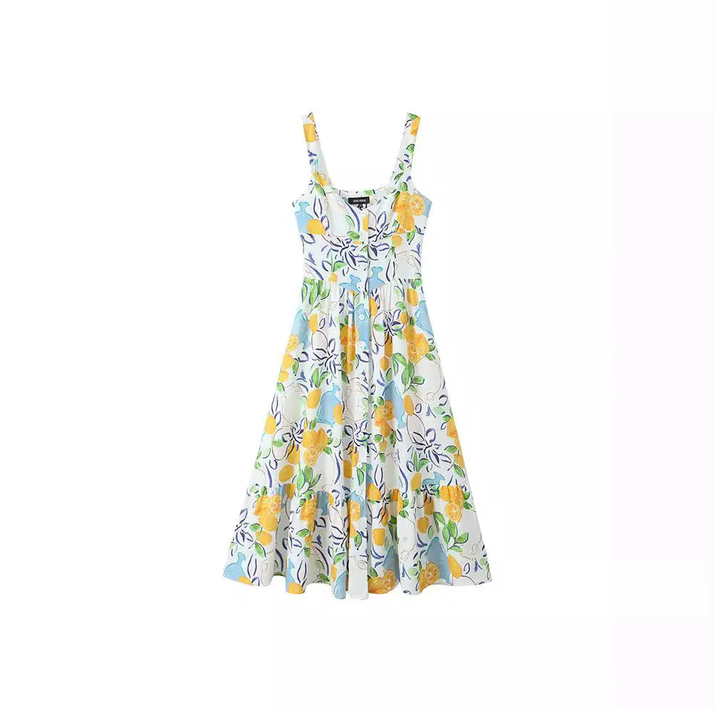 2025 Women's Printed Midi Dresses Dresses Pleated Slip Long Women's Bohemian Backless Dresses Sling Women's Summer Dresses