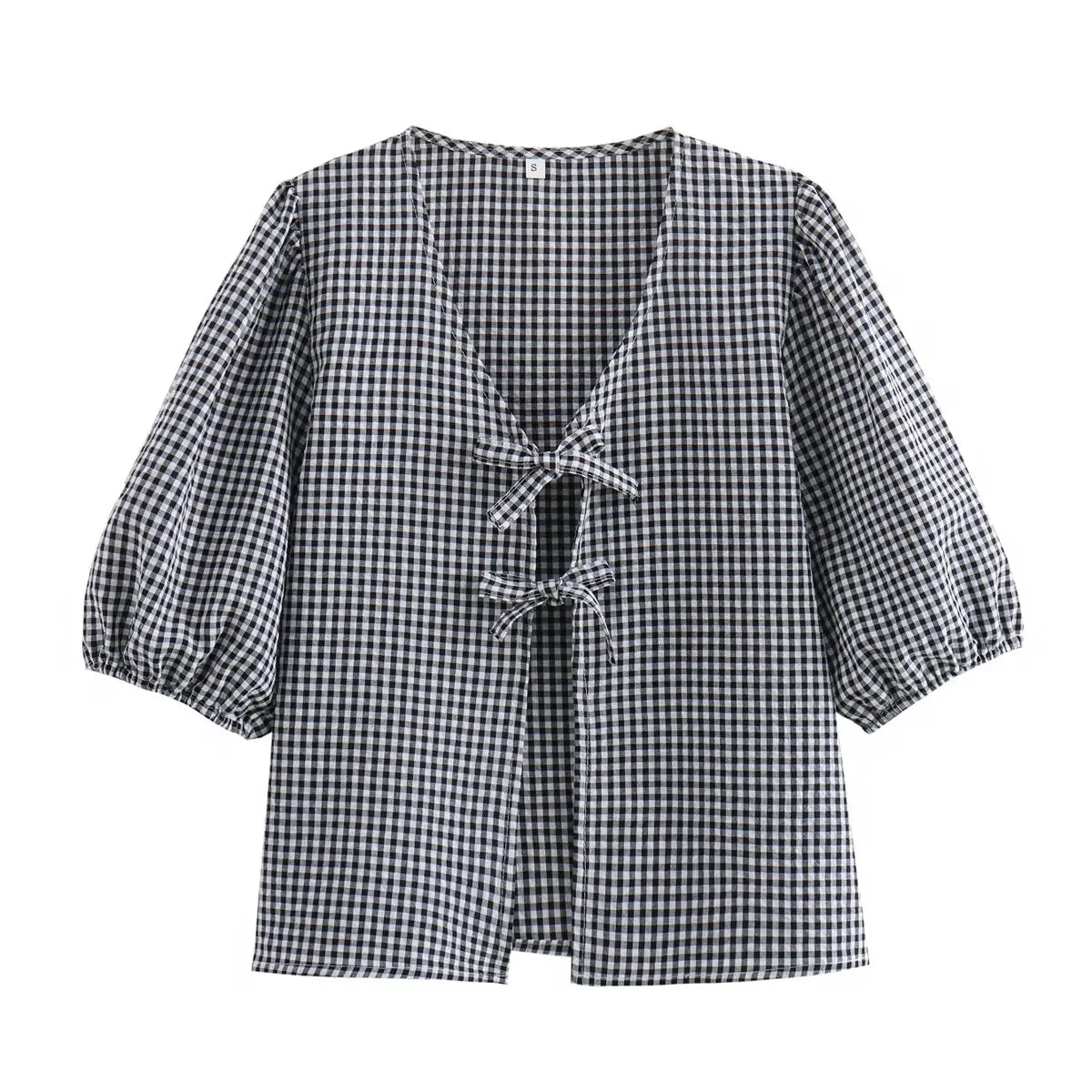 Casual Women Bow Plaid Short Shirt Shorts Suit Female Lace Up Short Sleeve Shirt Top Elastic Waist Loose Shorts Sets somè