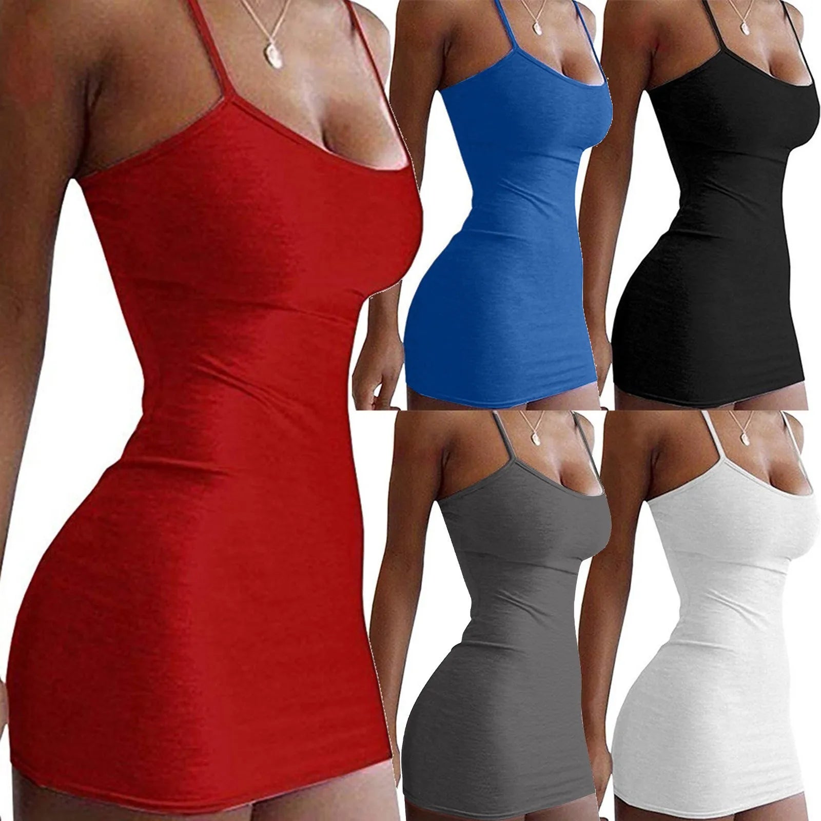 Solid Color Women Nightgown Sleeveless Scroop Neck Female Sleepwear Spaghetti Strap Nightwear Homewear somè