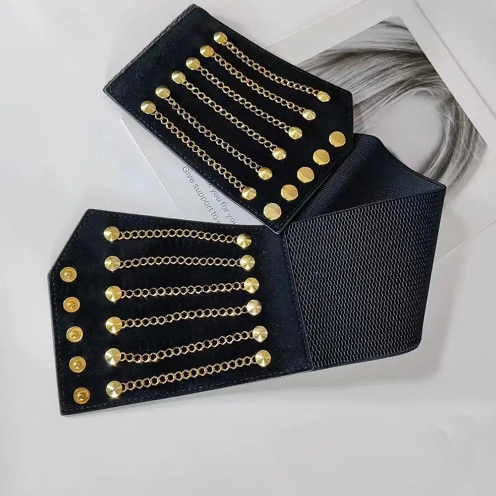 10cm Wide Waistband Women Fashion Slim Corset Cummerbunds Elastic Belts Rivet Waistband Female Coat Hige Waist Belt Accessories sentiwon