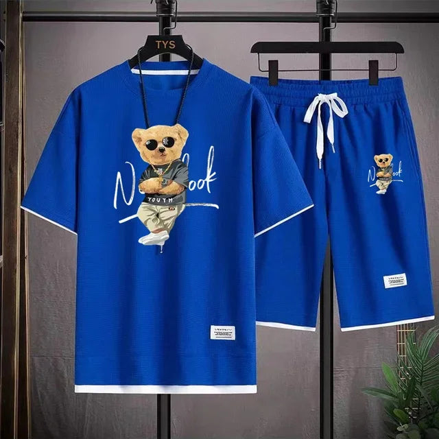 2025 Summer men's sportswear set Japanese fashion Harajuku Sportswear men's casual short-sleeved T-shirt + shorts 2-piece set somè