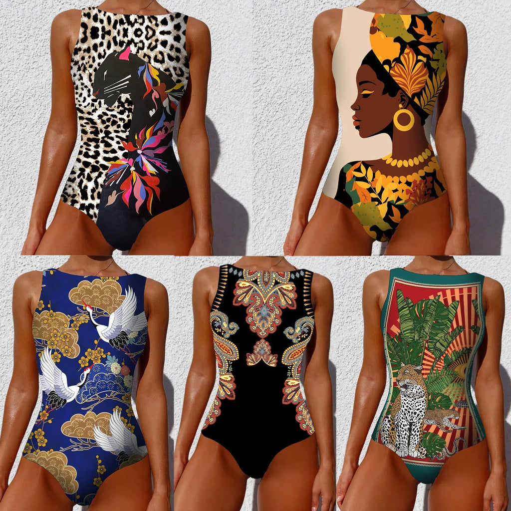 One-piece Swimsuit Classic Printed Lace Up Swimsuit Women's Push Up Flower One-piece Suit Beach Wear Bathing Suit Women somè