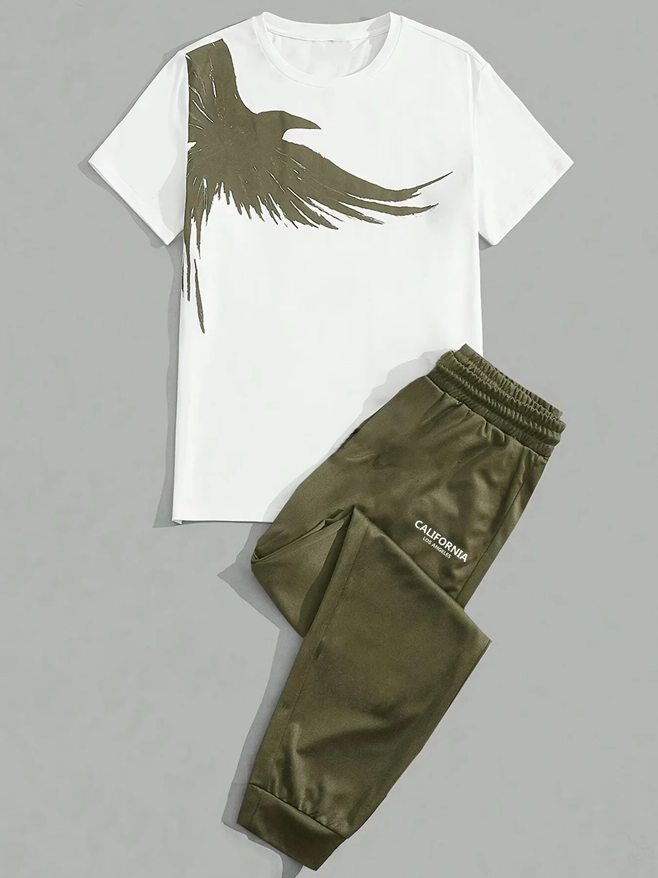 202& Simple Casual Men's T-shirt Short-sleeved Suit And Pants Fashion Eagle Print Pattern Sports And Leisure Two-piece Set