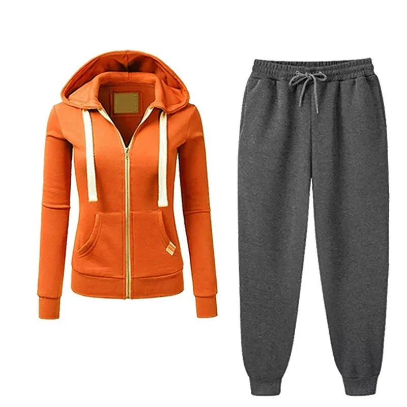2024 Autumn/Winter Women's Korean Solid Color Zipper Hoodie Set Fashion Sportswear Top Drawstring Pocket Loose Casual Wear deriluja