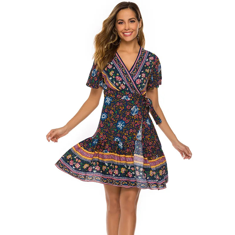 Summer Woman Playsuits Flowers Printed Sexy Off Shoulder Slim Romper Jumpsuit Women Short Sleeve Holiday Beach Playsuit 202&