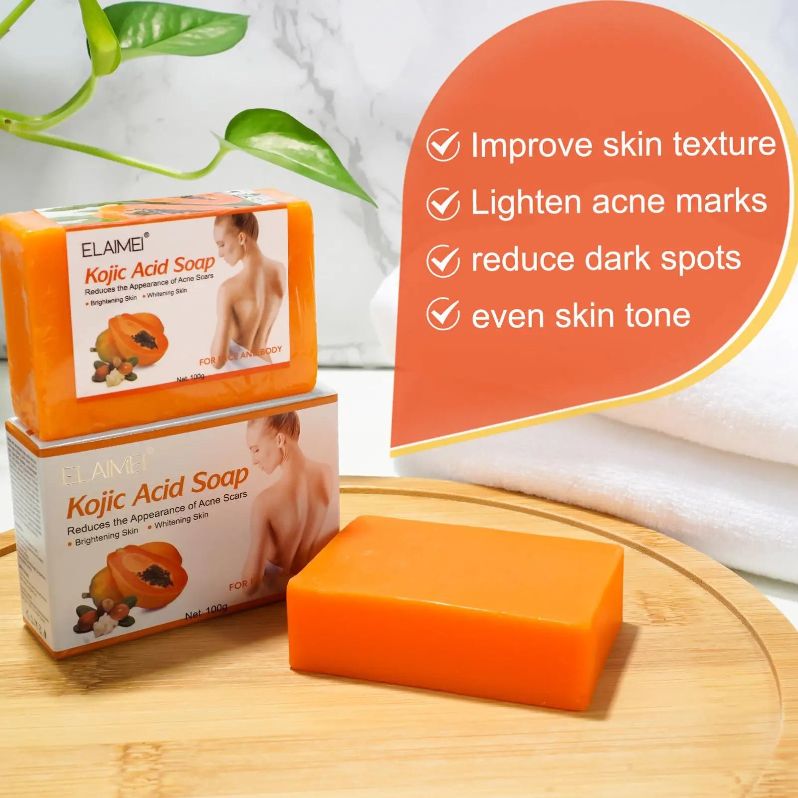 100g Papaya Kojic Acid Soap Deep Cleansing Softening Cuticles Lightening Acne Brightening Skin Tone
