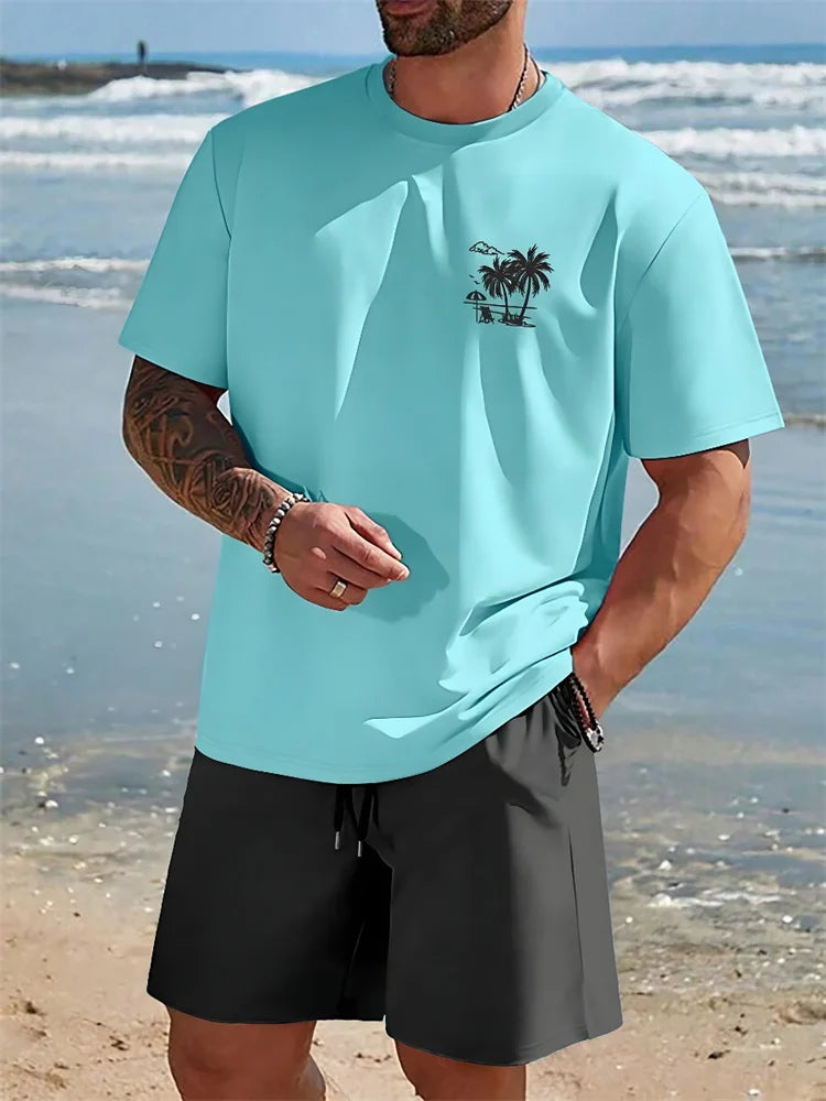 2 Piece Summer Casual Everyday Men's Short Sleeve Shorts Set Hawaiian Print Men's T-shirt Outdoor Sports Men's Beach Shorts 202&