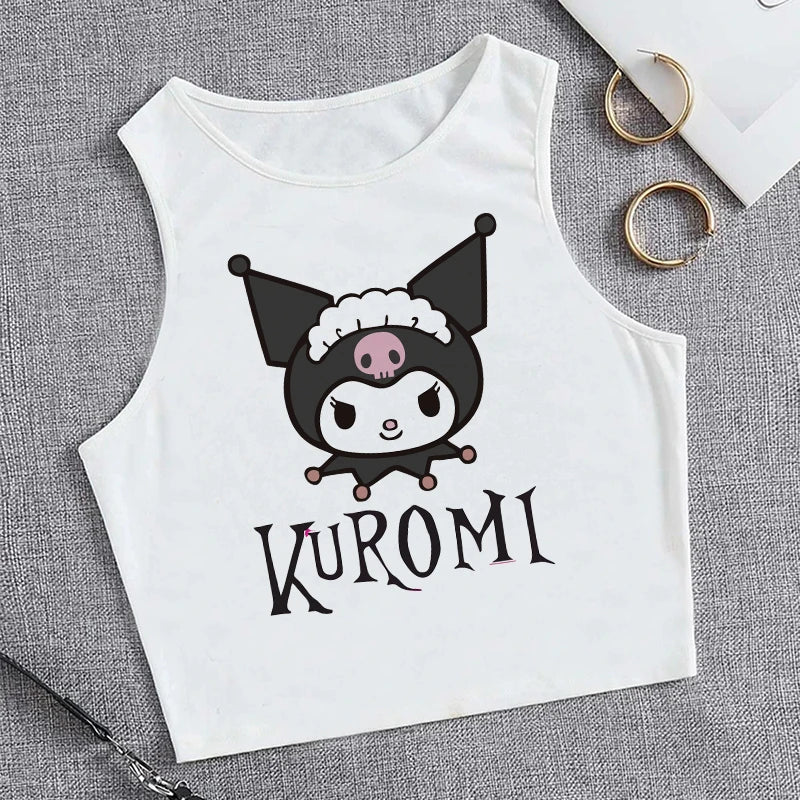 Y2K Vest Crop Top Kuromi T Shirt Cropped Sanrio Kuromi Women Manga T-shirt somè