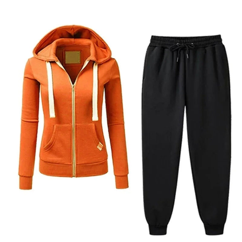 2024 Autumn/Winter Women's Korean Solid Color Zipper Hoodie Set Fashion Sportswear Top Drawstring Pocket Loose Casual Wear deriluja