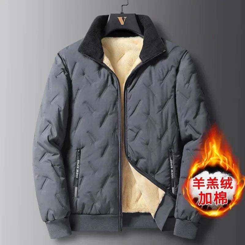 2024 Winter New Fashion Plus Fleece Thick Warm Cotton-Padded Jacket Men's Casual Loose Fashion Large Size High Quality Coat  7