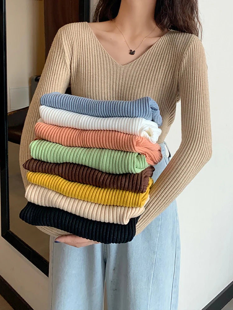 2024 Basic B-neck Solid Autumn Winter Pullover Women Female Knitted Ribbed Sweater Slim Long Sleeve Badycon High Quality Sweater siter