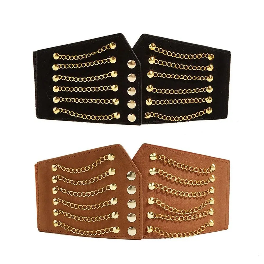 10cm Wide Waistband Women Fashion Slim Corset Cummerbunds Elastic Belts Rivet Waistband Female Coat Hige Waist Belt Accessories sentiwon