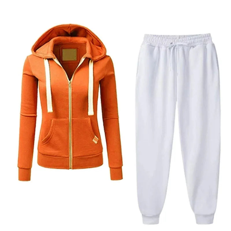 2024 Autumn/Winter Women's Korean Solid Color Zipper Hoodie Set Fashion Sportswear Top Drawstring Pocket Loose Casual Wear deriluja