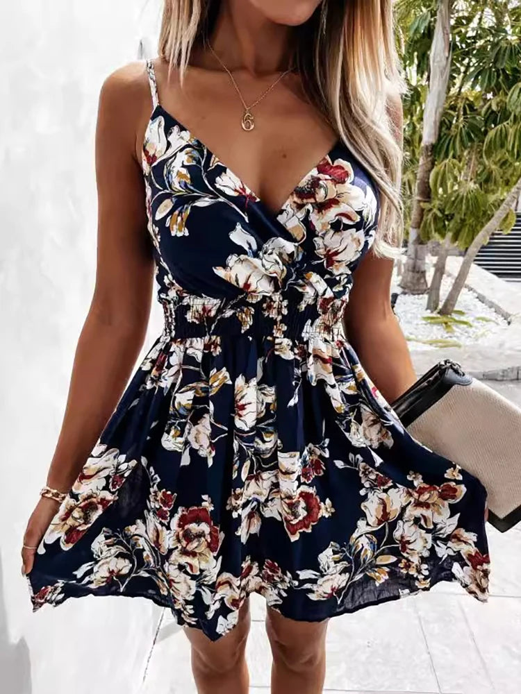 Women's Commuter Leisure Personalized New Fragmented Flower Hanging Strap Waist Dress somè
