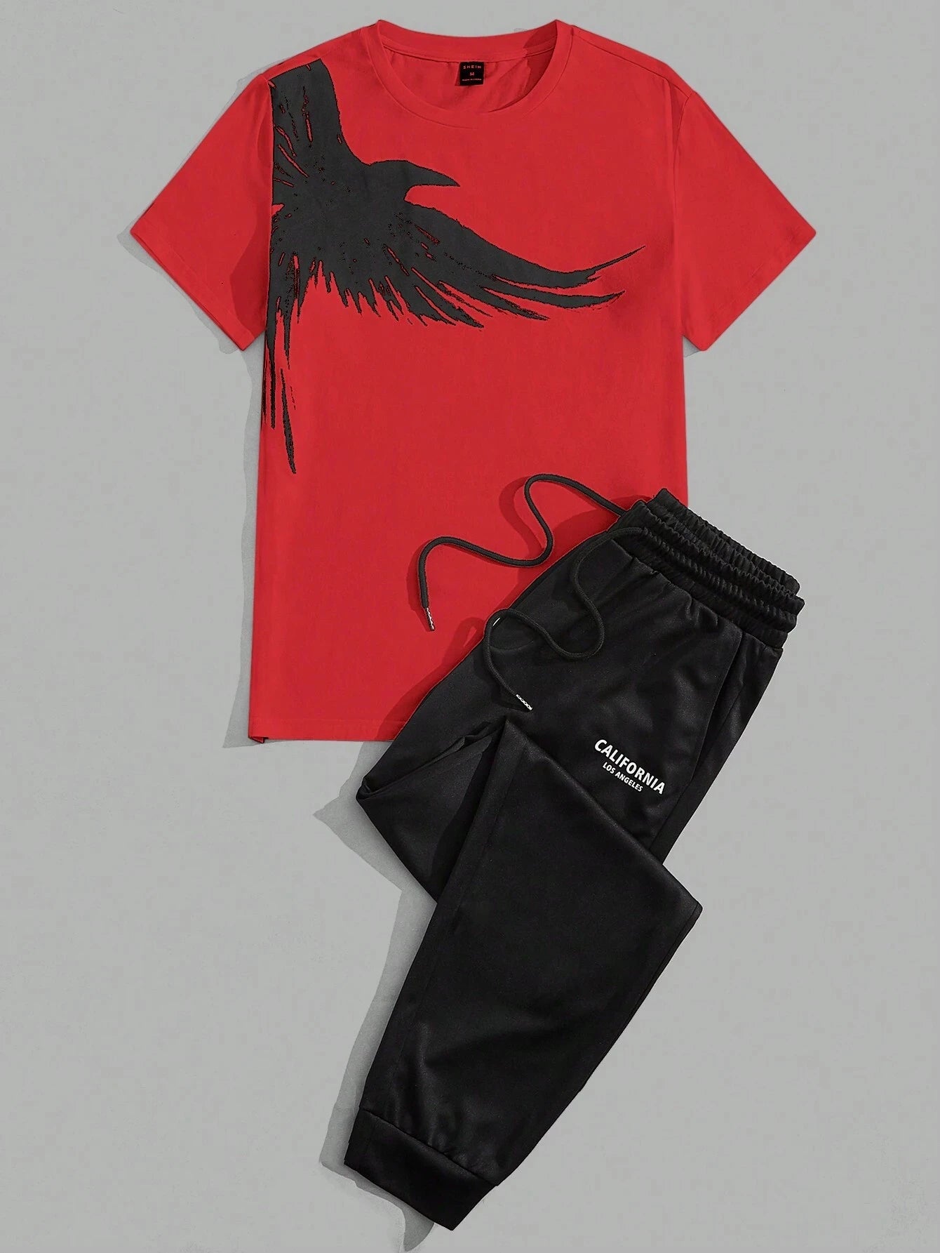 202& Simple Casual Men's T-shirt Short-sleeved Suit And Pants Fashion Eagle Print Pattern Sports And Leisure Two-piece Set