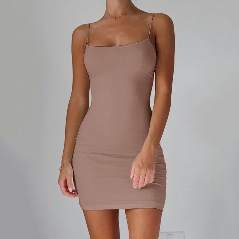 High Waist Women Mini Dress Sexy Spaghetti Strap Bandage Backless Bodycon Dress Summer Slim Sleeveless Dresses Sheath Vestidos somè