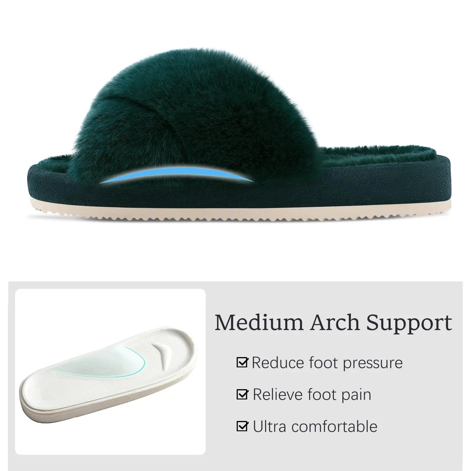 Goosecret  Women's Cross Band Fuzzy Slippers Fluffy Open Toe House Slippers Cozy Fur Flat Slides Thick Sole Plush Bedroom  djam