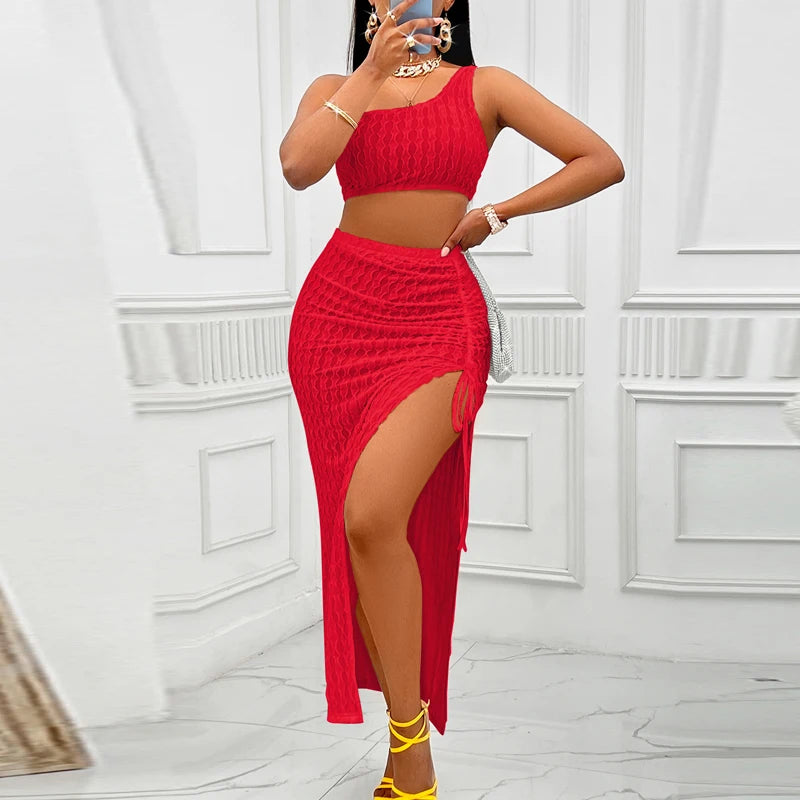 Women 2 Pieces New Fashion Sexy Two-piece Dress Women 2 Piece Set Outfit Party Crop Tops And Split Skirt somè