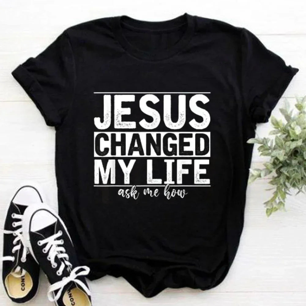 202& Jesus Is King Letter Print Women T-shirt Christian Faith Hope Love Harajuku T Shirts Religion O-neck Tops Tees Streetwears