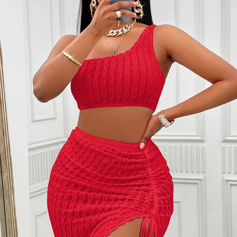 Women 2 Pieces New Fashion Sexy Two-piece Dress Women 2 Piece Set Outfit Party Crop Tops And Split Skirt somè