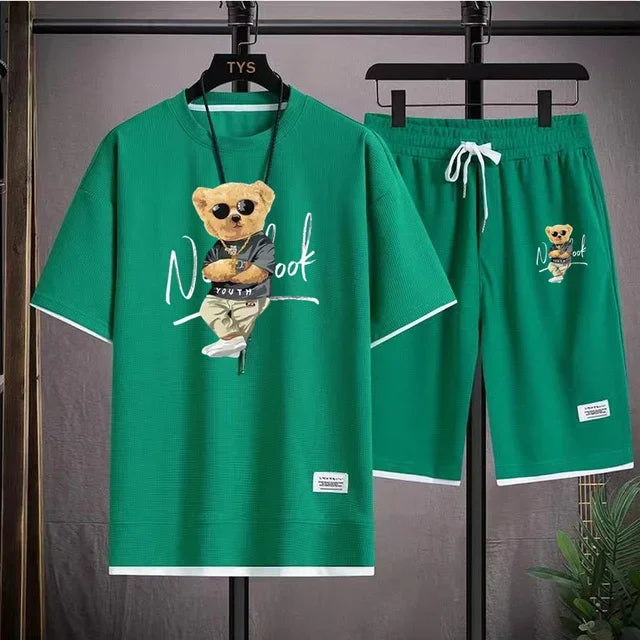 2025 Summer men's sportswear set Japanese fashion Harajuku Sportswear men's casual short-sleeved T-shirt + shorts 2-piece set somè
