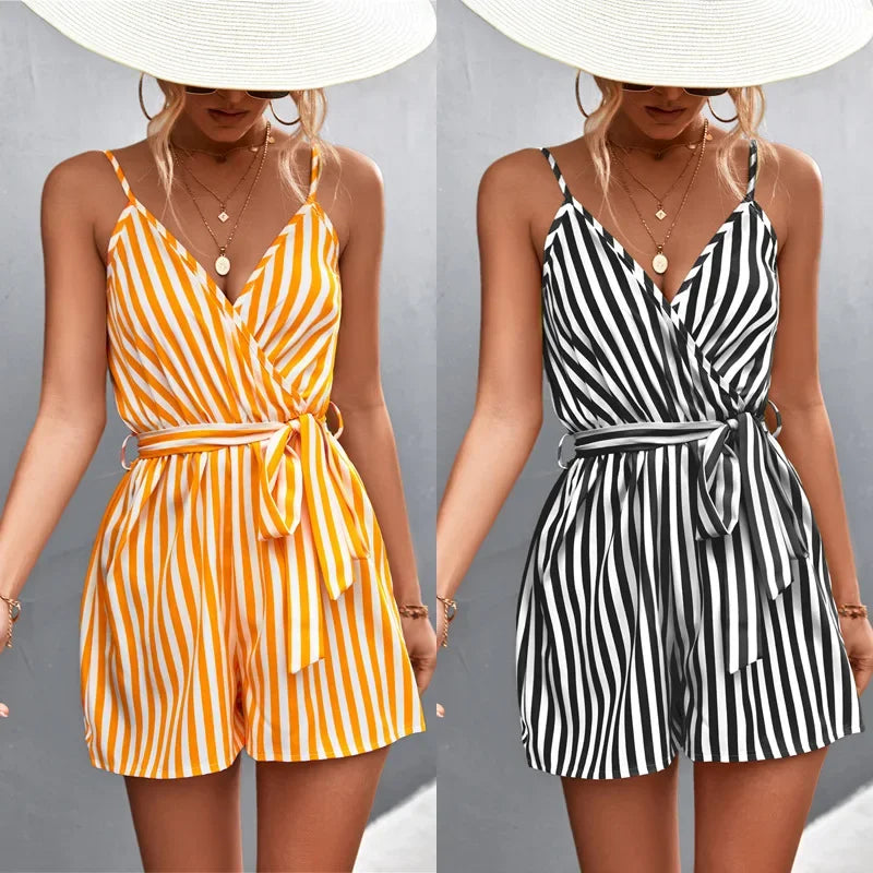 Summer Woman Playsuits Flowers Printed Sexy Off Shoulder Slim Romper Jumpsuit Women Short Sleeve Holiday Beach Playsuit 202&