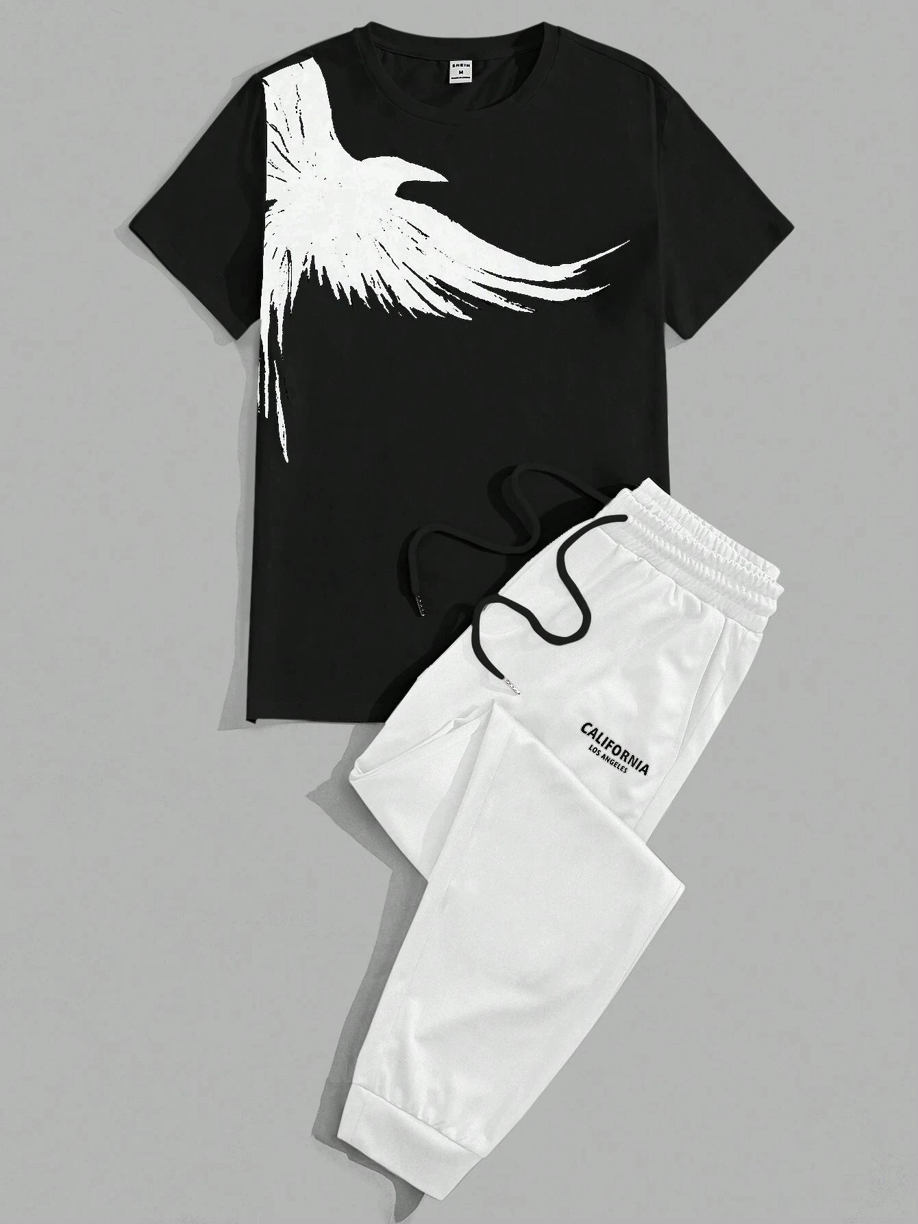 202& Simple Casual Men's T-shirt Short-sleeved Suit And Pants Fashion Eagle Print Pattern Sports And Leisure Two-piece Set